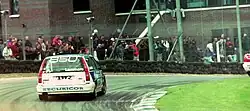 Lammers turning the Volvo 850 Estate into Clark Curve at Brands Hatch.