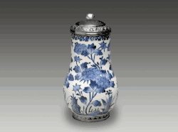 Japanese Arita ware blue and white underglaze porcelain tankard with Dutch silver lid of 1690