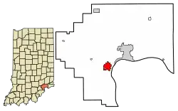 Location of Hanover in Jefferson County, Indiana.