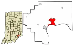 Location of Madison in Jefferson County, Indiana
