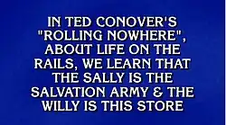 Screenshot of 2021 Jeopardy reference to Conover's work