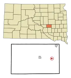 Location in Jerauld County and the state of South Dakota