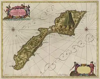 Insel Eyer Eylandt of Vogel klippen (Old Dutch) on Joan Blaeu's map of 1662
