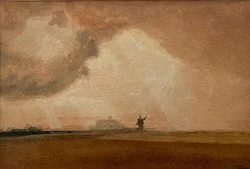 Windmill, Norfolk. Watercolour (10&nbsp;cm x 15&nbsp;cm), private collection.