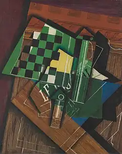 Juan Gris, September 1915, Jeu d'échecs (The Checkerboard), oil on canvas, 92.1 × 73&nbsp;cm, Art Institute of Chicago