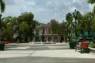 Central plaza with the city hall in the background