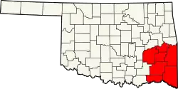 Map of Oklahoma highlighting counties served by the Kiamichi Economic Development District of Oklahoma