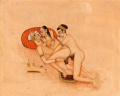 Kama Sutra illustration of double penetration, circa 19th Century