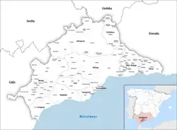 Map of the province of Málaga with its municipalities