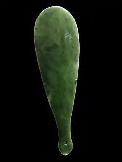Kataore, a mere pounamu (42&nbsp;cm ×&nbsp;12&nbsp;cm, 16.5&nbsp;in ×&nbsp;4.7&nbsp;in) named after a Ngāi Tahu chief killed by Te Rauparaha in the 1830s. Gifted by Riwai Te Ahu to Sir George Grey.