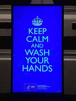 Electronic sign inside a metro station in Washington, DC during the COVID-19 pandemic, 2020