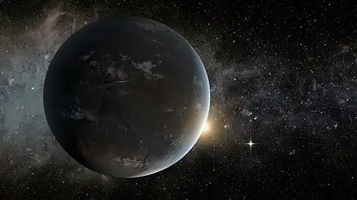 Image 24Artist's rendition of Kepler-62f, a potentially habitable exoplanet discovered using data transmitted by Kepler space telescope, named for Kepler (from History of physics)