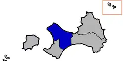 Jinning Township (blue) in Kinmen County (grey)