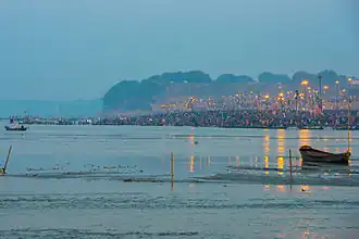 Approximately 50 and 30 million people attended the Prayagraj Ardh Kumbh Mela in 2019 and Maha Maha Kumbh Mela in 2013, respectively to bathe in the Ganges, making them the largest peaceful gathering events in the world.