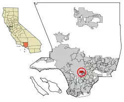 Location of Vernon in Los Angeles County, California