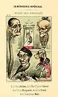 Post-mortem caricature of Fould as a magpie (lower left), 1871