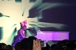 A picture of Lady Gaga on a piano