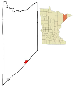 Location of the city of Silver Bay within Lake County, Minnesota