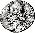 Coin of a bearded Pacorus II wearing a tiara, minted in 93