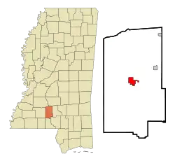 Location of Monticello, Mississippi