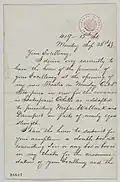 September 28, 1863, invitation to Othello (page 1)