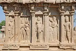 Figures carved into temple exterior