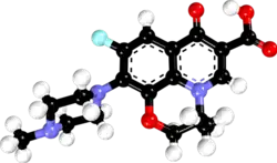 Ball-and-stick model of a levofloxacin molecule