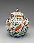 Lidded jar with design of a lotus pond. Jingdezhen, Wucai style, between 1522 and 1566