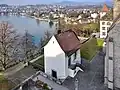 As seen from the Rapperswil Castle's donjon, Zürichsee and Kempraten in the background