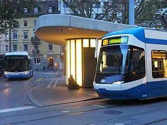 VBZ bus and tram at Limmatplatz, Zurich