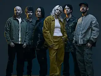 Linkin Park in 2024 From left: Dave Farrell, Brad Delson, Joe Hahn, Emily Armstrong, Colin Brittain, and Mike Shinoda