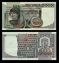 10,000&nbsp;lire – obverse and reverse – printed in 1976