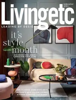 Cover of Livingetc magazine showing a living room with sofa and table
