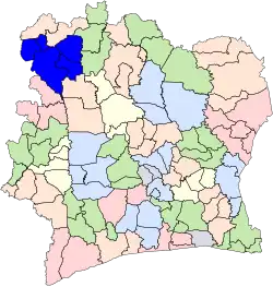 Location of Kabadougou Region (dark blue) in Ivory Coast