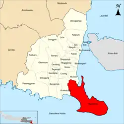 Map of Banyuwangi Regency with Tegaldlimo highlighted