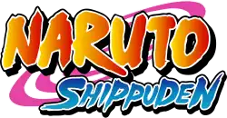 The Naruto: Shippuden logo, where there is a yellow to orange gradient in each letter while the subtext is blue.
