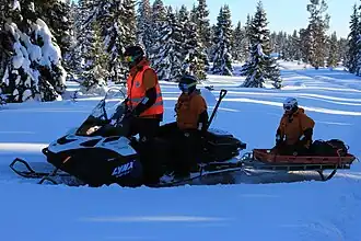 A snowmobile from Norwegian People's Aid