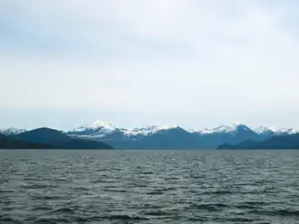 Looking Southeast across Marcus Passage, Smith Island is to the left, and Kennedy Island is to the right