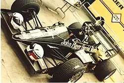 Lotus 95T in the garages of the 1984 Detroit Grand Prix