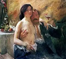 Self Portrait with his Wife [Charlotte Berend] and Champagne Glass (1902), oil on canvas, 97 × 107&nbsp;cm., private collection