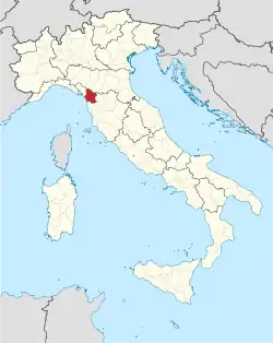 Map highlighting the location of the province of Lucca within the Tuscany region of Italy