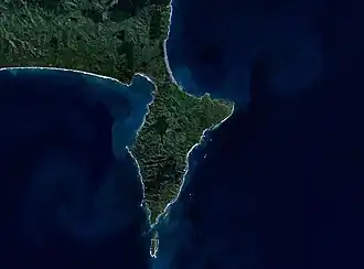 NASA satellite image of the Mahia Peninsula