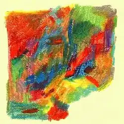 An abstract smattering of color on an off-white canvas