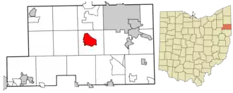 Location of Canfield in Mahoning County, Ohio.