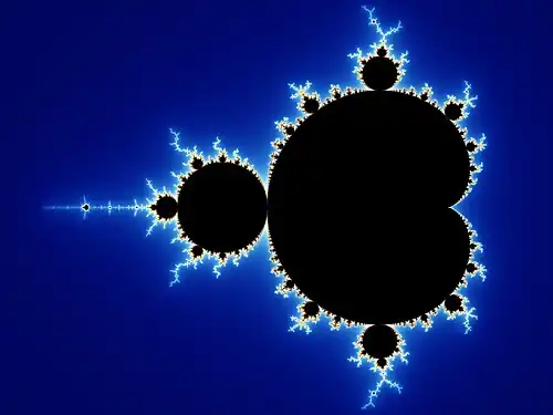 An complex black shape on a blue background.