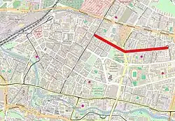 Chodkiewicza street on a map of Bydgoszcz