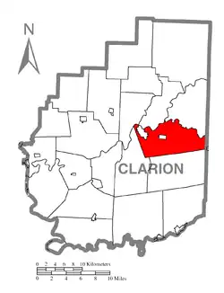 Map of Clarion County, Pennsylvania highlighting Clarion Township