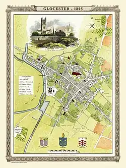 1805 map of Gloucester after the construction of the Gloucester and Sharpness Canal but before the development of High Orchard