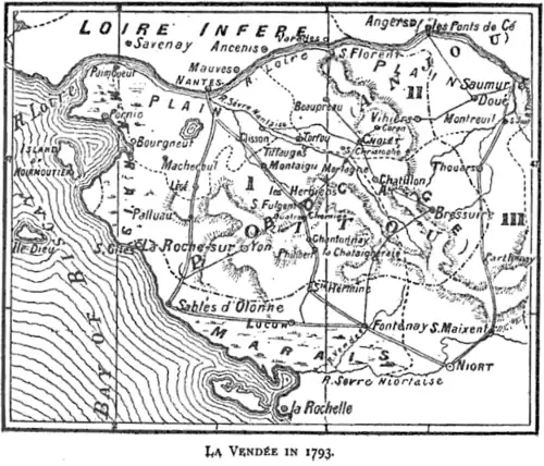 Map from a book "Francois-Severin Marceau (1769–1796)" by Thomas George Johnson published in 1896 in London.