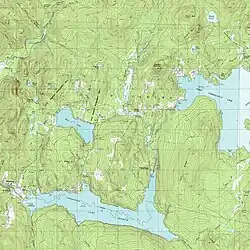 Topographical map of Lake Francis (bottom center), with Back Lake to its north, and First Connecticut Lake to the northeast